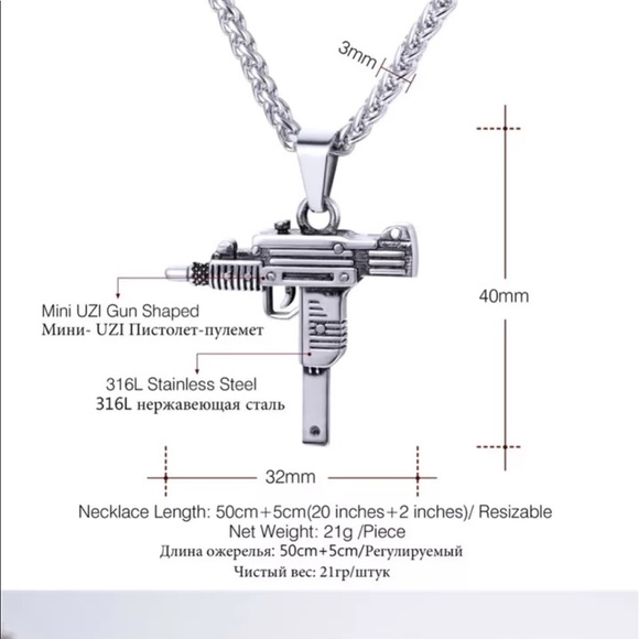 New unisex stainless steel gun shape necklace - Picture 2 of 4